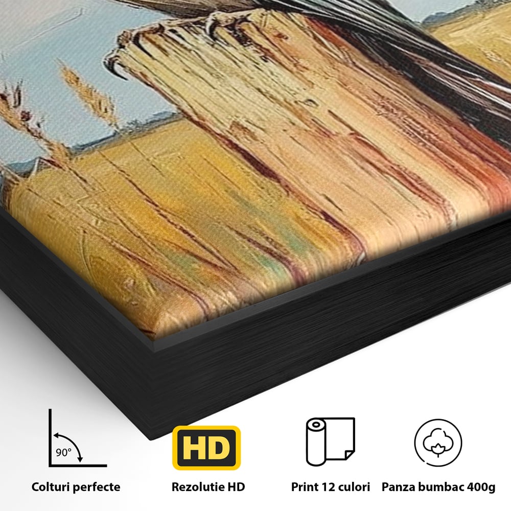 Leinwand Wandbilder Leinwand Premium, LuxCanva® M1082, Golden Camp Sentinel, Specht, Vogel, Campie, Rustikal, Rustikal, Fliegen, Vegetation, Grau, Lan, Natur, Pfahl, Büro, Wohnen, Kinderzimmer