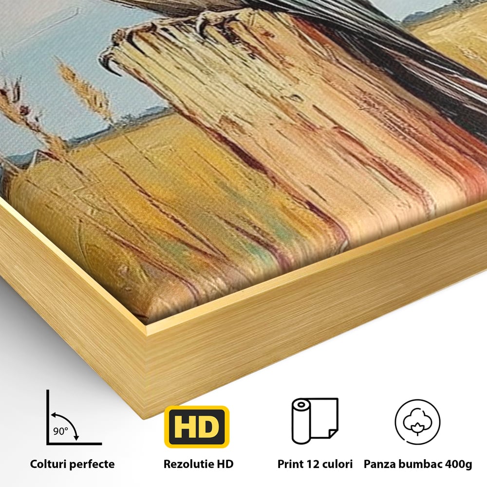 Leinwand Wandbilder Leinwand Premium, LuxCanva® M1082, Golden Camp Sentinel, Specht, Vogel, Campie, Rustikal, Rustikal, Fliegen, Vegetation, Grau, Lan, Natur, Pfahl, Büro, Wohnen, Kinderzimmer