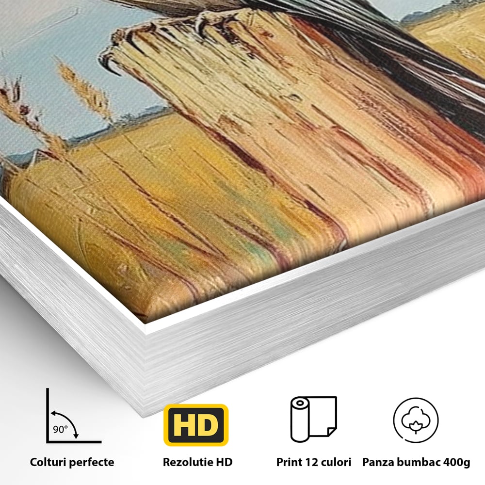 Leinwand Wandbilder Leinwand Premium, LuxCanva® M1082, Golden Camp Sentinel, Specht, Vogel, Campie, Rustikal, Rustikal, Fliegen, Vegetation, Grau, Lan, Natur, Pfahl, Büro, Wohnen, Kinderzimmer
