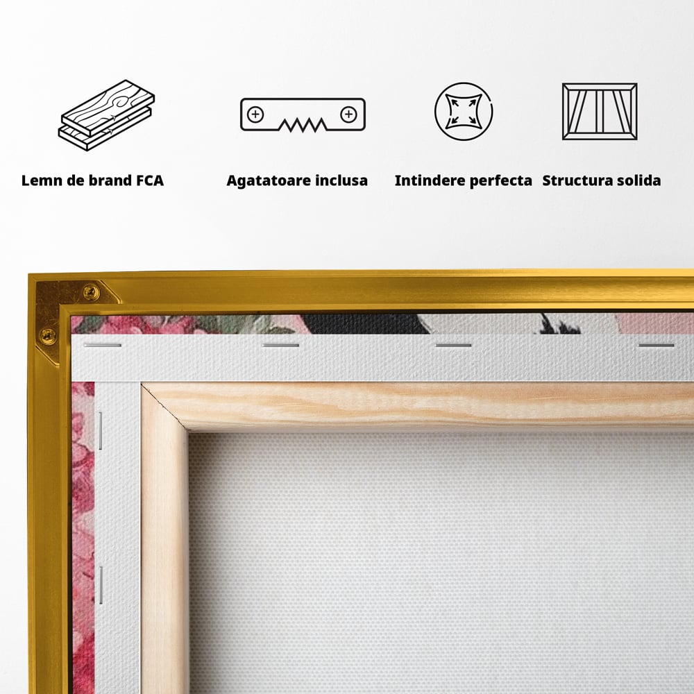 Tablou Canvas Premium, LuxCanva® M1083, Primavara Nemuritoare, Corb, Primavara, Melancolie, Anotimp, Simbolism, Flori, Roz, Negru, Piedestal, Birou, Living, Camera Copil