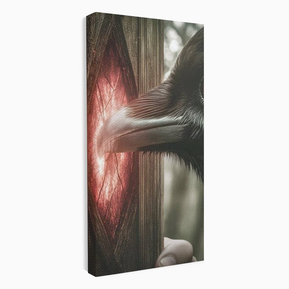 Tablou Canvas Premium, LuxCanva® M1084, Fereastra dintre Lumi, Corb, Privire, Ochi, Viziune, Portal, Magie, Secret, Revelatie, Mister, Pasare, Fereastra, Birou, Living, Camera Copil