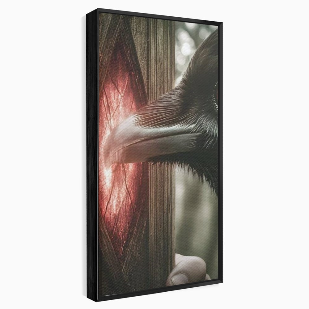Tablou Canvas Premium, LuxCanva® M1084, Fereastra dintre Lumi, Corb, Privire, Ochi, Viziune, Portal, Magie, Secret, Revelatie, Mister, Pasare, Fereastra, Birou, Living, Camera Copil