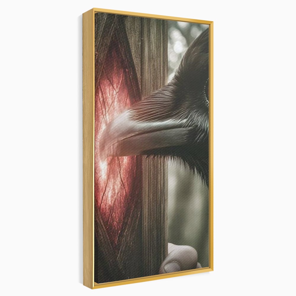 Tablou Canvas Premium, LuxCanva® M1084, Fereastra dintre Lumi, Corb, Privire, Ochi, Viziune, Portal, Magie, Secret, Revelatie, Mister, Pasare, Fereastra, Birou, Living, Camera Copil