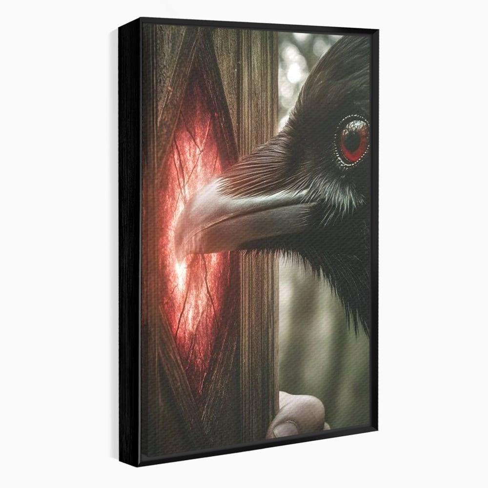 Tablou Canvas Premium, LuxCanva® M1084, Fereastra dintre Lumi, Corb, Privire, Ochi, Viziune, Portal, Magie, Secret, Revelatie, Mister, Pasare, Fereastra, Birou, Living, Camera Copil