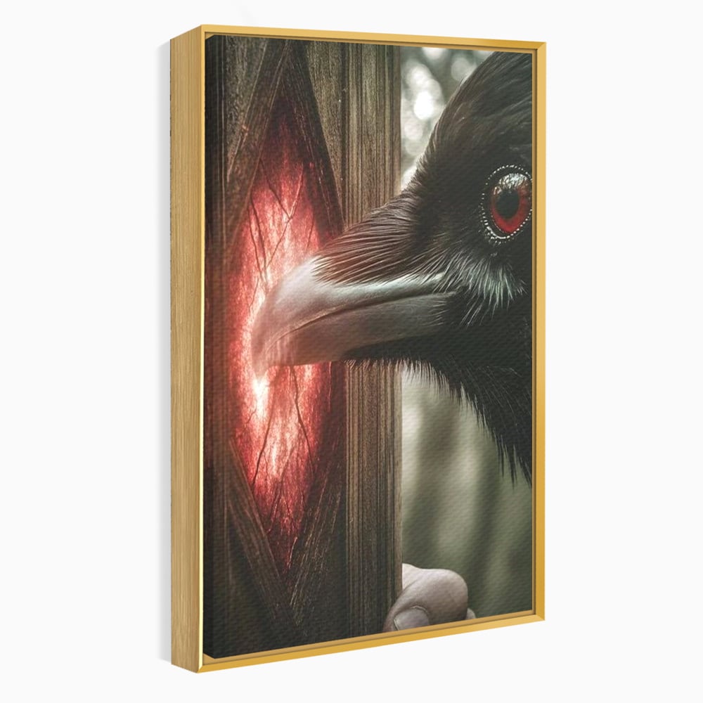 Tablou Canvas Premium, LuxCanva® M1084, Fereastra dintre Lumi, Corb, Privire, Ochi, Viziune, Portal, Magie, Secret, Revelatie, Mister, Pasare, Fereastra, Birou, Living, Camera Copil