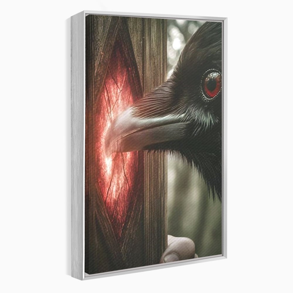 Tablou Canvas Premium, LuxCanva® M1084, Fereastra dintre Lumi, Corb, Privire, Ochi, Viziune, Portal, Magie, Secret, Revelatie, Mister, Pasare, Fereastra, Birou, Living, Camera Copil