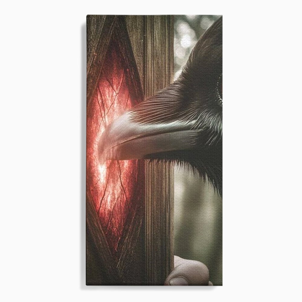 Tablou Canvas Premium, LuxCanva® M1084, Fereastra dintre Lumi, Corb, Privire, Ochi, Viziune, Portal, Magie, Secret, Revelatie, Mister, Pasare, Fereastra, Birou, Living, Camera Copil