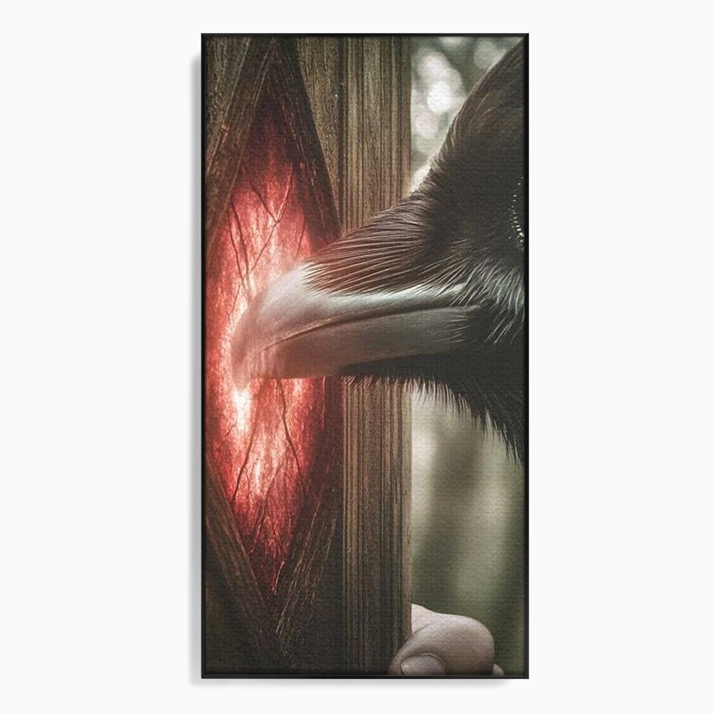 Tablou Canvas Premium, LuxCanva® M1084, Fereastra dintre Lumi, Corb, Privire, Ochi, Viziune, Portal, Magie, Secret, Revelatie, Mister, Pasare, Fereastra, Birou, Living, Camera Copil