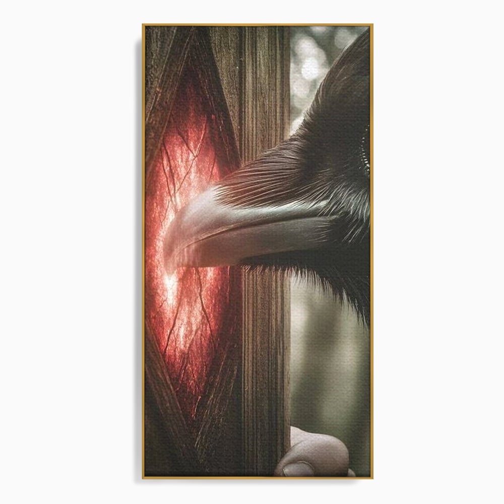 Tablou Canvas Premium, LuxCanva® M1084, Fereastra dintre Lumi, Corb, Privire, Ochi, Viziune, Portal, Magie, Secret, Revelatie, Mister, Pasare, Fereastra, Birou, Living, Camera Copil