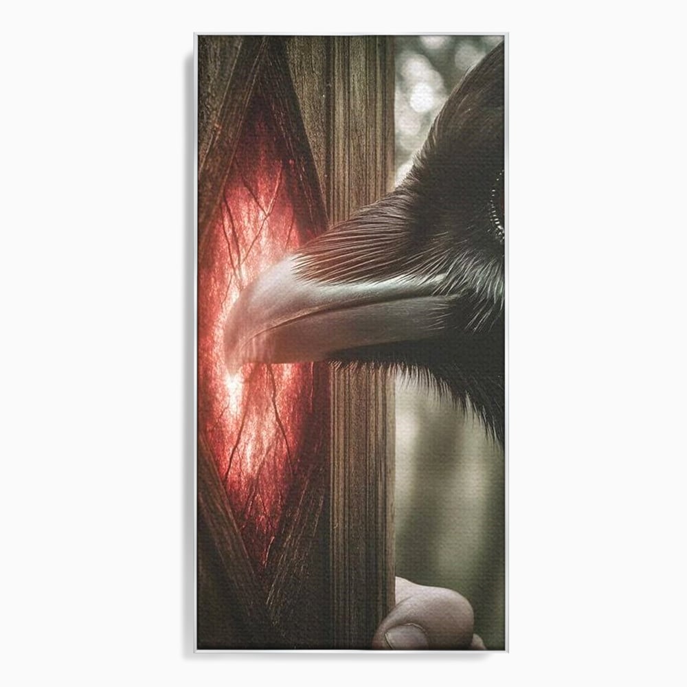 Tablou Canvas Premium, LuxCanva® M1084, Fereastra dintre Lumi, Corb, Privire, Ochi, Viziune, Portal, Magie, Secret, Revelatie, Mister, Pasare, Fereastra, Birou, Living, Camera Copil