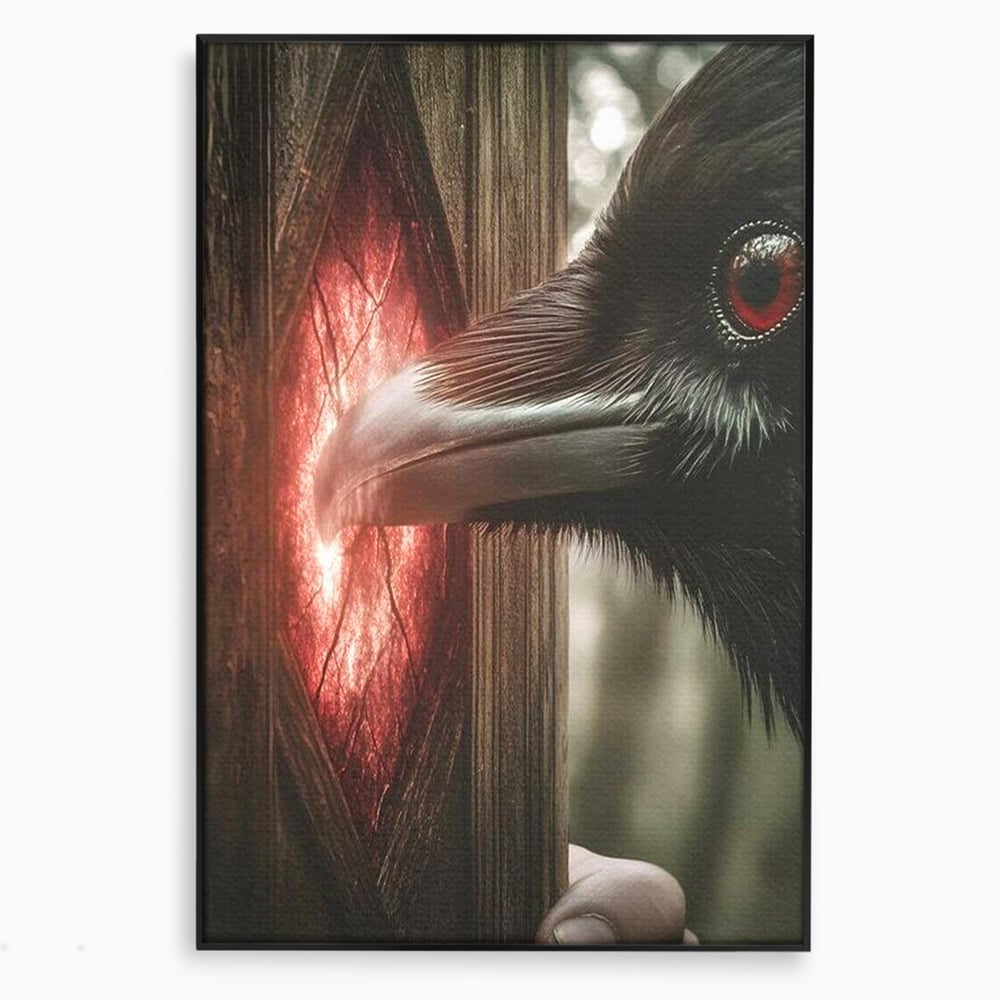 Tablou Canvas Premium, LuxCanva® M1084, Fereastra dintre Lumi, Corb, Privire, Ochi, Viziune, Portal, Magie, Secret, Revelatie, Mister, Pasare, Fereastra, Birou, Living, Camera Copil