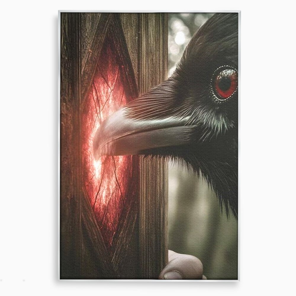 Tablou Canvas Premium, LuxCanva® M1084, Fereastra dintre Lumi, Corb, Privire, Ochi, Viziune, Portal, Magie, Secret, Revelatie, Mister, Pasare, Fereastra, Birou, Living, Camera Copil