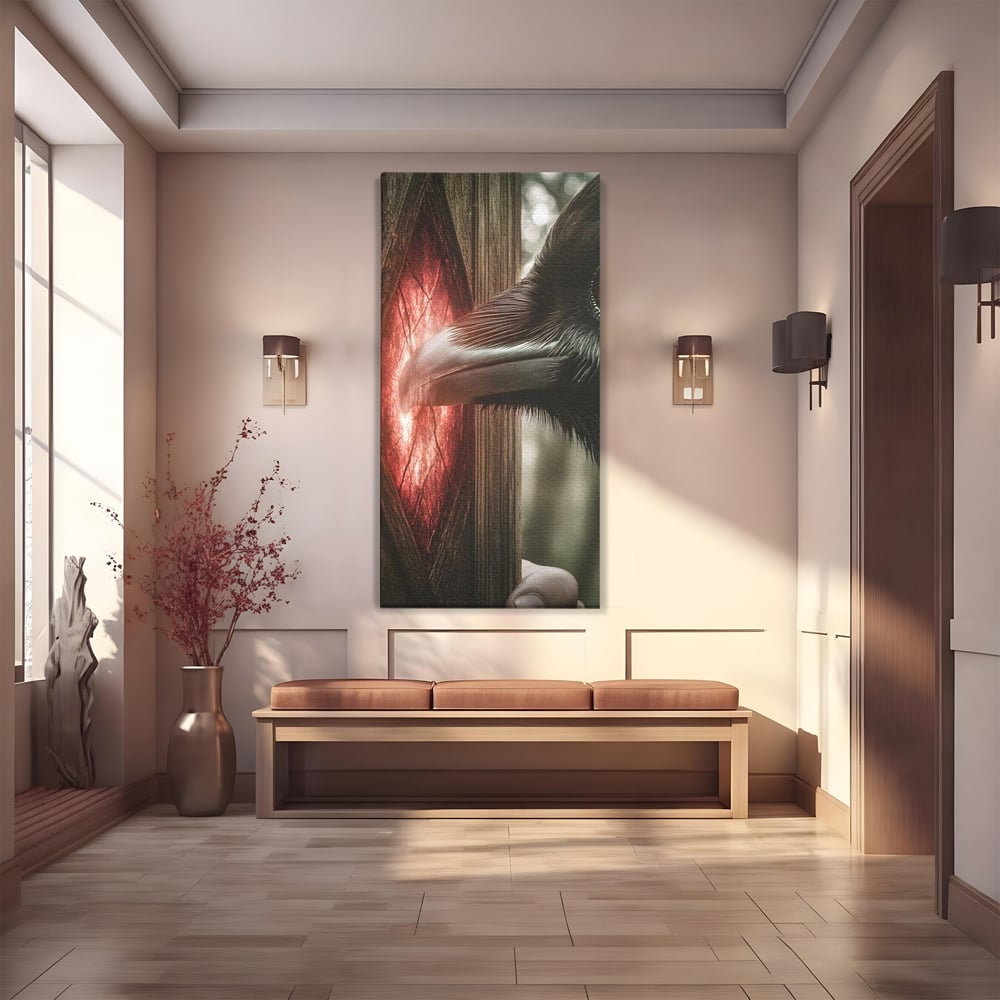 Tablou Canvas Premium, LuxCanva® M1084, Fereastra dintre Lumi, Corb, Privire, Ochi, Viziune, Portal, Magie, Secret, Revelatie, Mister, Pasare, Fereastra, Birou, Living, Camera Copil