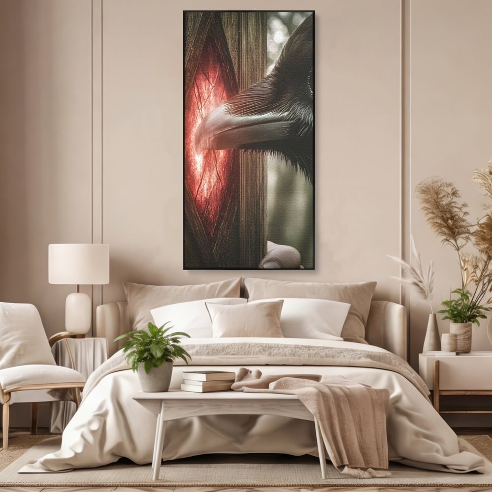 Tablou Canvas Premium, LuxCanva® M1084, Fereastra dintre Lumi, Corb, Privire, Ochi, Viziune, Portal, Magie, Secret, Revelatie, Mister, Pasare, Fereastra, Birou, Living, Camera Copil