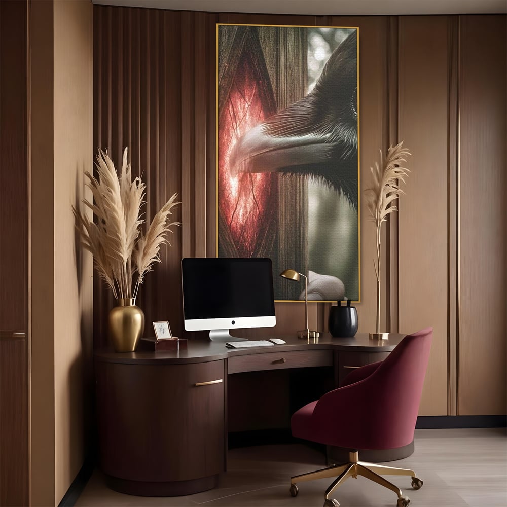 Tablou Canvas Premium, LuxCanva® M1084, Fereastra dintre Lumi, Corb, Privire, Ochi, Viziune, Portal, Magie, Secret, Revelatie, Mister, Pasare, Fereastra, Birou, Living, Camera Copil