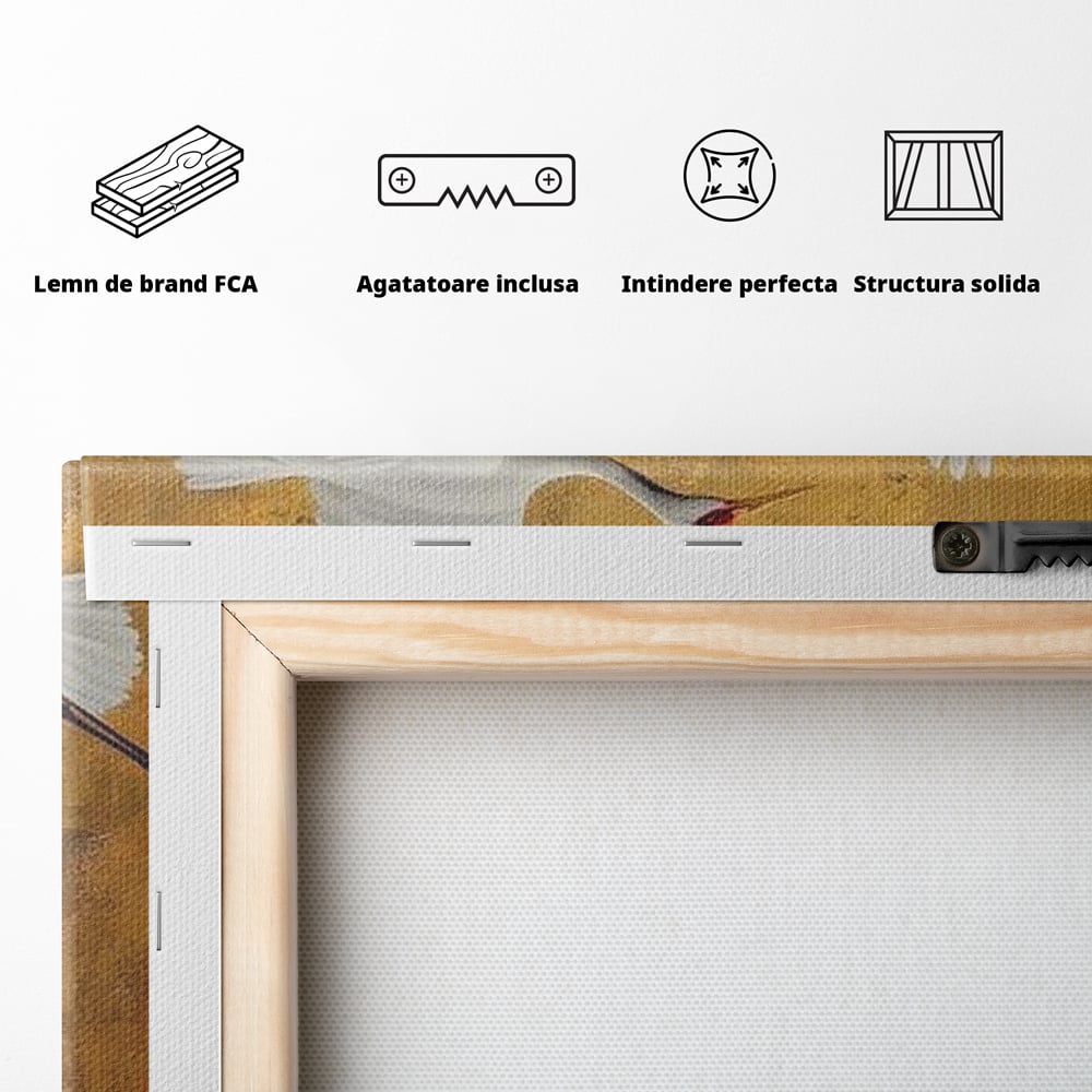 Tablou Canvas Premium, LuxCanva® M1085, Aripi Gemene spre Apus, Cocori, Pasari, Soare, Rosu, Auriu, Valuri, Zbor, Aripi, Pereche, Asiatic, Oriental, Birou, Living, Camera Copil