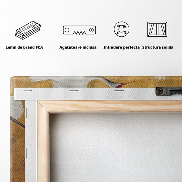 Tablou Canvas Premium, LuxCanva® M1085, Aripi Gemene spre Apus, Cocori, Pasari, Soare, Rosu, Auriu, Valuri, Zbor, Aripi, Pereche, Asiatic, Oriental, Birou, Living, Camera Copil