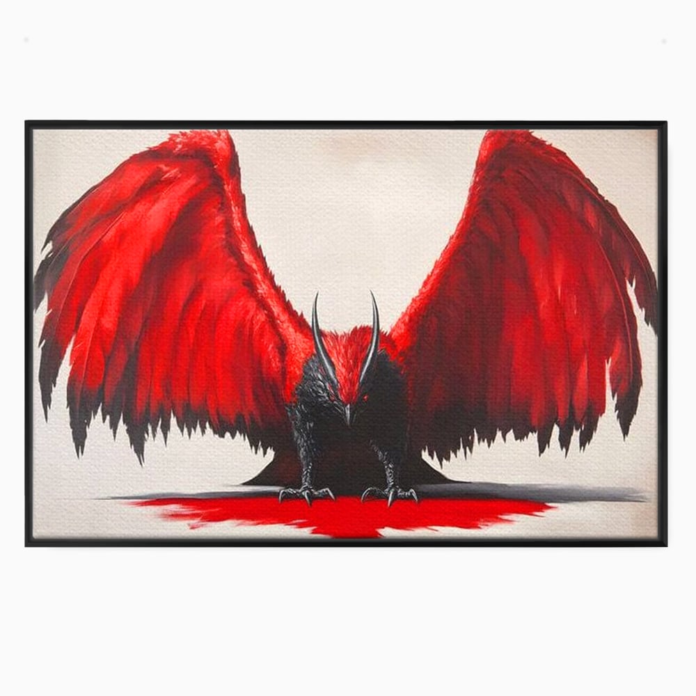Leinwandbilder Premium, LuxCanva® M1086, Krieger des Abgrunds, Adler, Flügel, Rot, Schwarz, Böse, Hörner, Klauen, Gericht, Mystiker, Vogel, Symbolik, Büro, Wohnen, Kinderzimmer