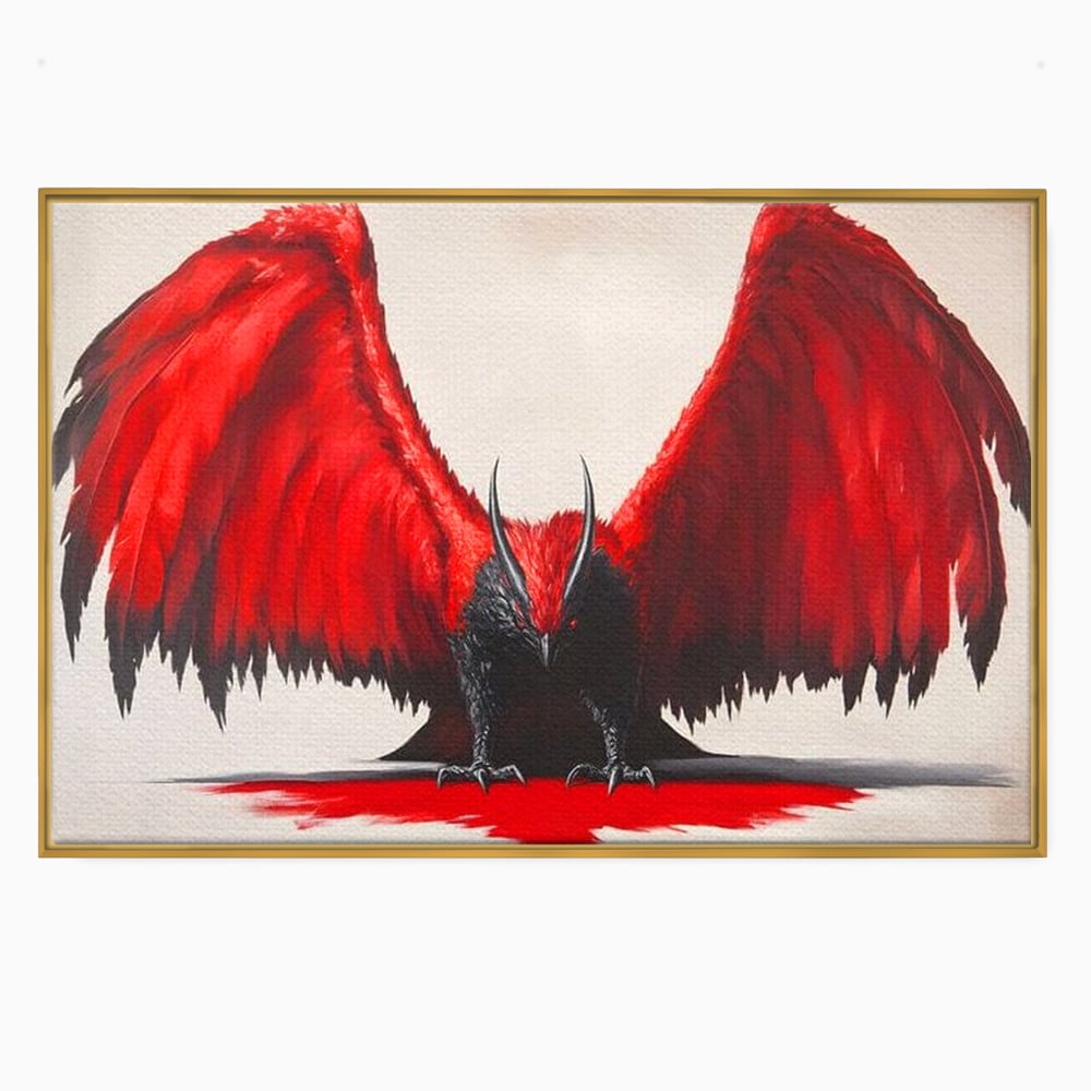 Leinwandbilder Premium, LuxCanva® M1086, Krieger des Abgrunds, Adler, Flügel, Rot, Schwarz, Böse, Hörner, Klauen, Gericht, Mystiker, Vogel, Symbolik, Büro, Wohnen, Kinderzimmer