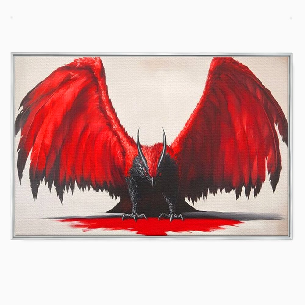 Leinwandbilder Premium, LuxCanva® M1086, Krieger des Abgrunds, Adler, Flügel, Rot, Schwarz, Böse, Hörner, Klauen, Gericht, Mystiker, Vogel, Symbolik, Büro, Wohnen, Kinderzimmer
