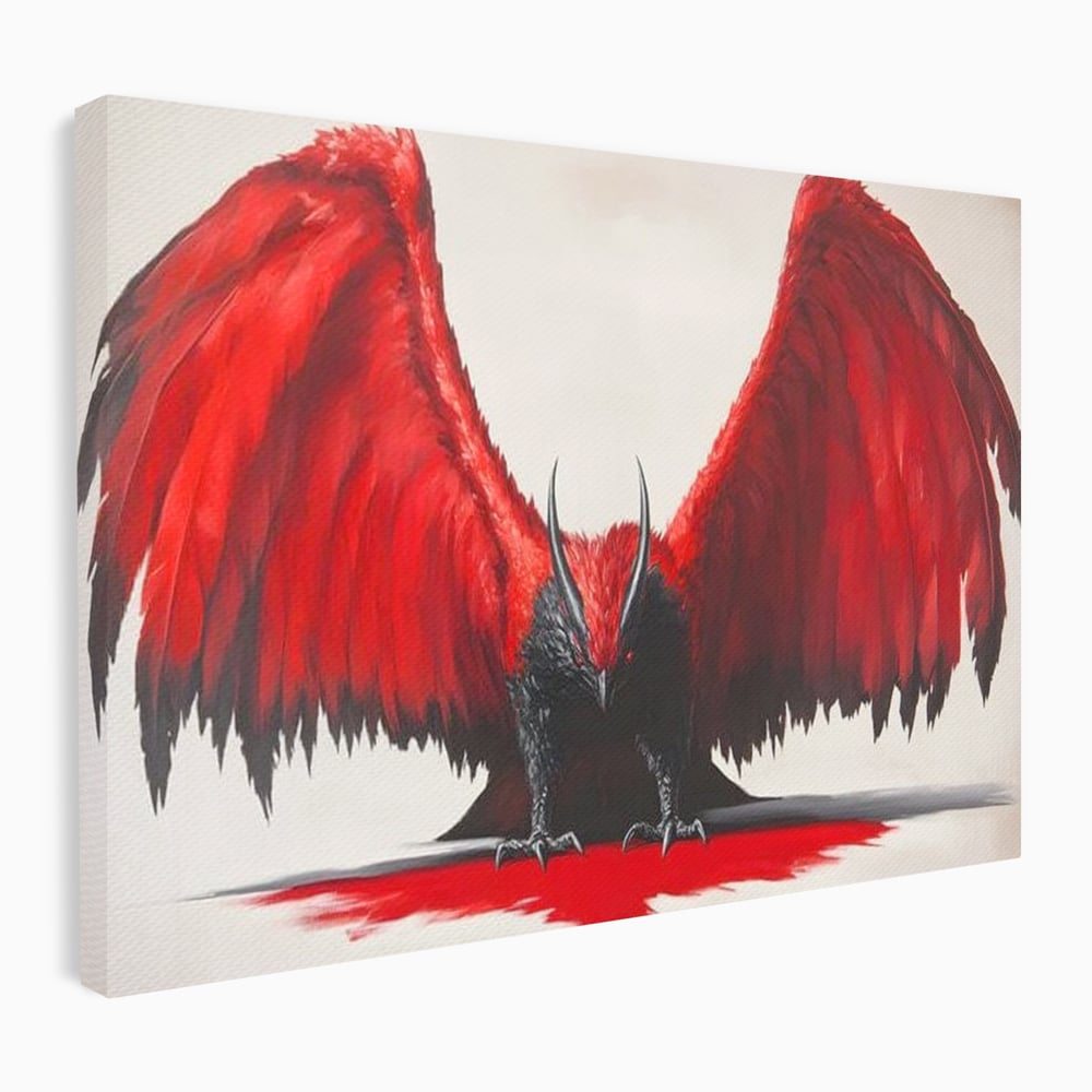 Leinwandbilder Premium, LuxCanva® M1086, Krieger des Abgrunds, Adler, Flügel, Rot, Schwarz, Böse, Hörner, Klauen, Gericht, Mystiker, Vogel, Symbolik, Büro, Wohnen, Kinderzimmer
