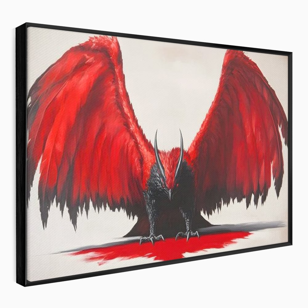 Leinwandbilder Premium, LuxCanva® M1086, Krieger des Abgrunds, Adler, Flügel, Rot, Schwarz, Böse, Hörner, Klauen, Gericht, Mystiker, Vogel, Symbolik, Büro, Wohnen, Kinderzimmer