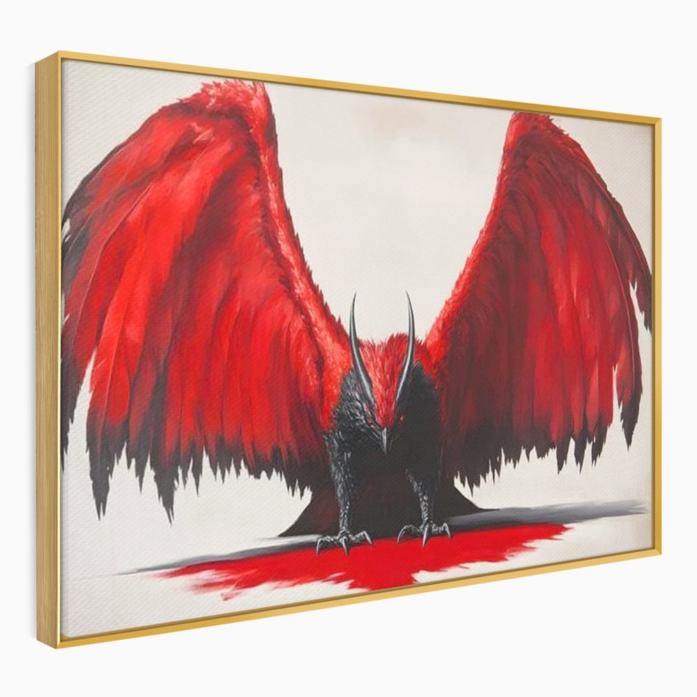 Leinwandbilder Premium, LuxCanva® M1086, Krieger des Abgrunds, Adler, Flügel, Rot, Schwarz, Böse, Hörner, Klauen, Gericht, Mystiker, Vogel, Symbolik, Büro, Wohnen, Kinderzimmer
