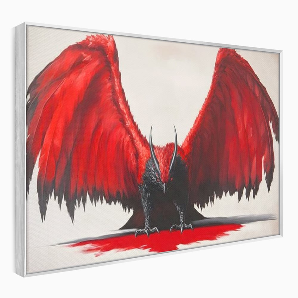 Leinwandbilder Premium, LuxCanva® M1086, Krieger des Abgrunds, Adler, Flügel, Rot, Schwarz, Böse, Hörner, Klauen, Gericht, Mystiker, Vogel, Symbolik, Büro, Wohnen, Kinderzimmer