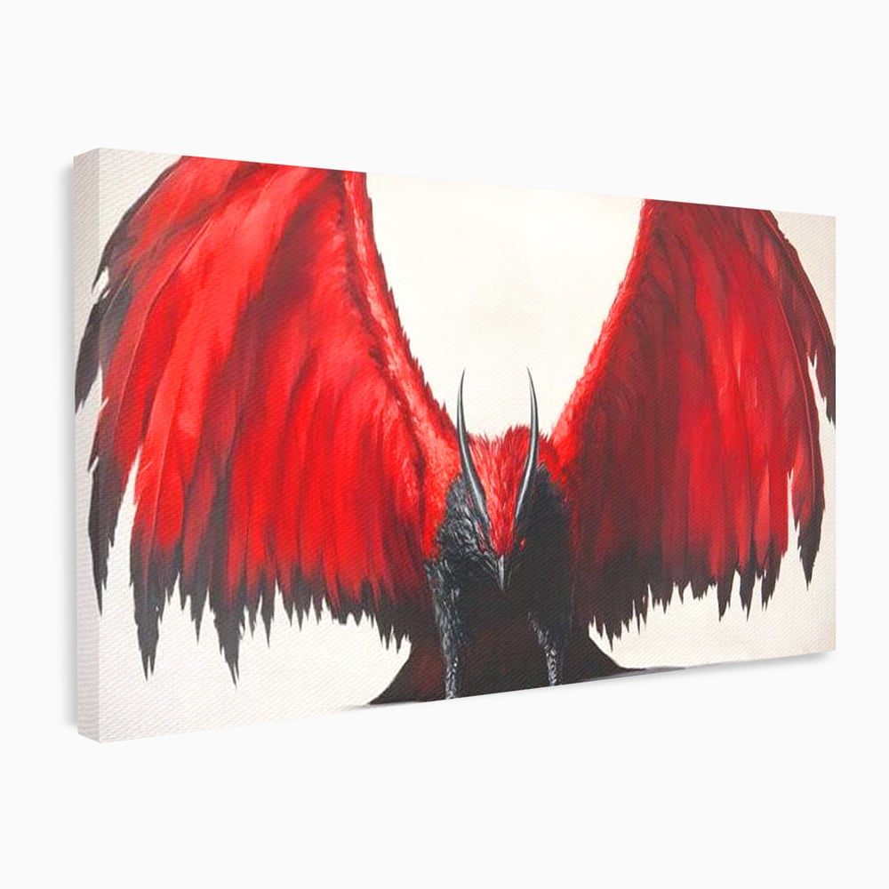 Leinwandbilder Premium, LuxCanva® M1086, Krieger des Abgrunds, Adler, Flügel, Rot, Schwarz, Böse, Hörner, Klauen, Gericht, Mystiker, Vogel, Symbolik, Büro, Wohnen, Kinderzimmer