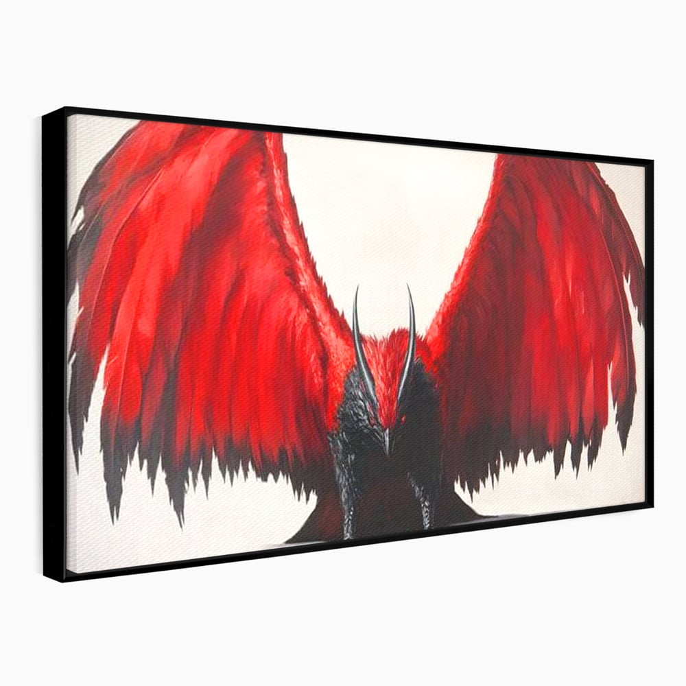 Leinwandbilder Premium, LuxCanva® M1086, Krieger des Abgrunds, Adler, Flügel, Rot, Schwarz, Böse, Hörner, Klauen, Gericht, Mystiker, Vogel, Symbolik, Büro, Wohnen, Kinderzimmer
