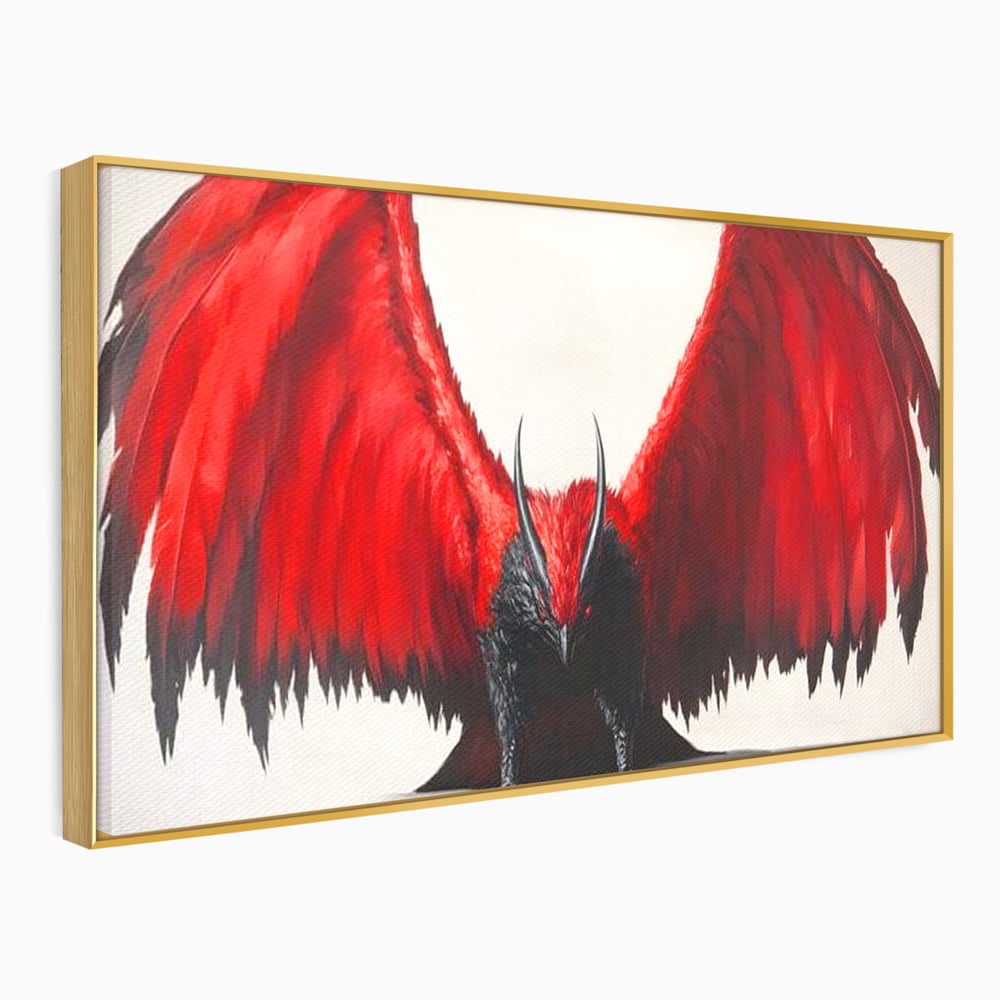 Leinwandbilder Premium, LuxCanva® M1086, Krieger des Abgrunds, Adler, Flügel, Rot, Schwarz, Böse, Hörner, Klauen, Gericht, Mystiker, Vogel, Symbolik, Büro, Wohnen, Kinderzimmer