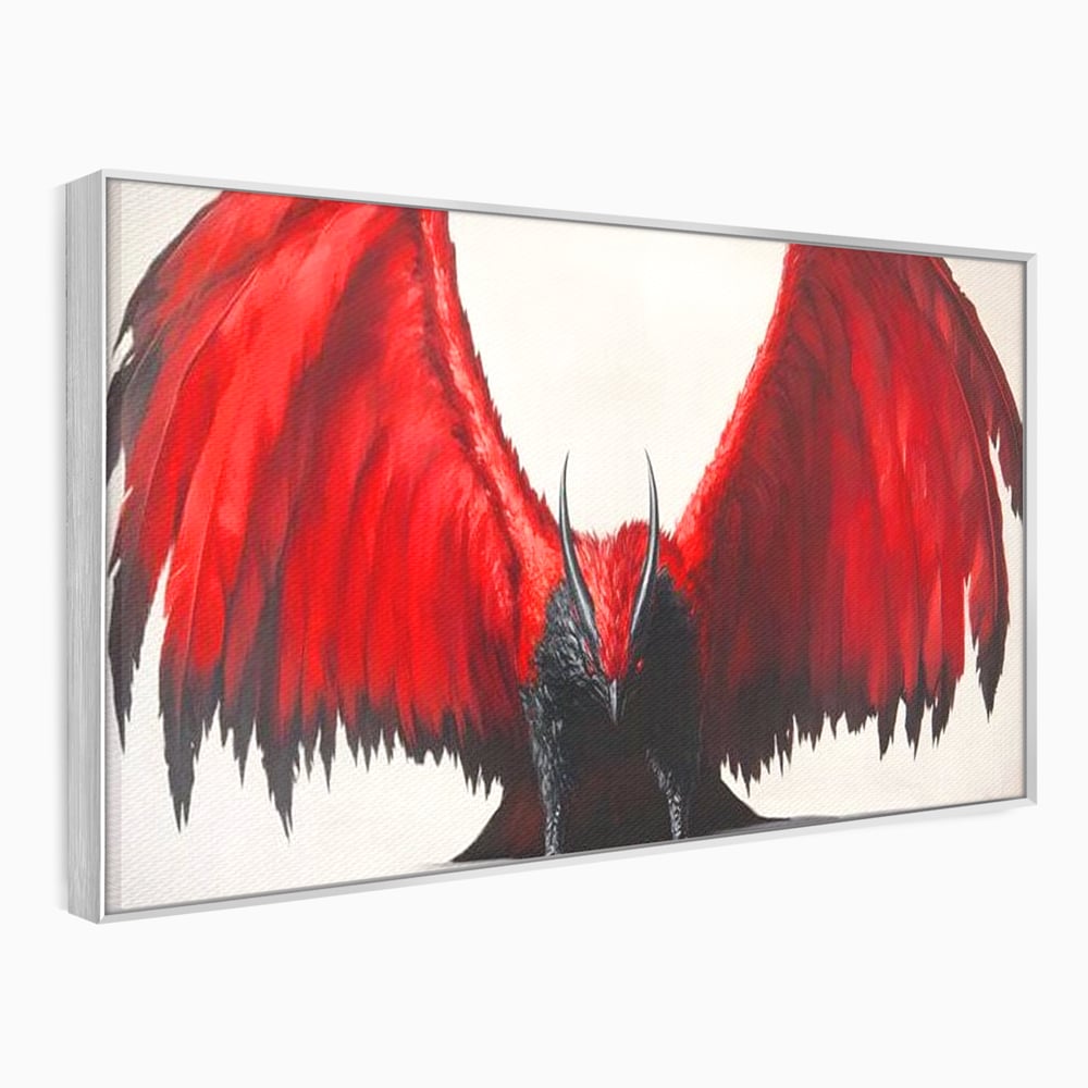 Leinwandbilder Premium, LuxCanva® M1086, Krieger des Abgrunds, Adler, Flügel, Rot, Schwarz, Böse, Hörner, Klauen, Gericht, Mystiker, Vogel, Symbolik, Büro, Wohnen, Kinderzimmer
