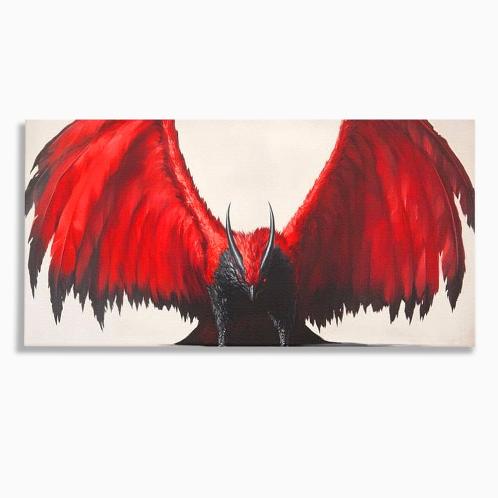 Leinwandbilder Premium, LuxCanva® M1086, Krieger des Abgrunds, Adler, Flügel, Rot, Schwarz, Böse, Hörner, Klauen, Gericht, Mystiker, Vogel, Symbolik, Büro, Wohnen, Kinderzimmer