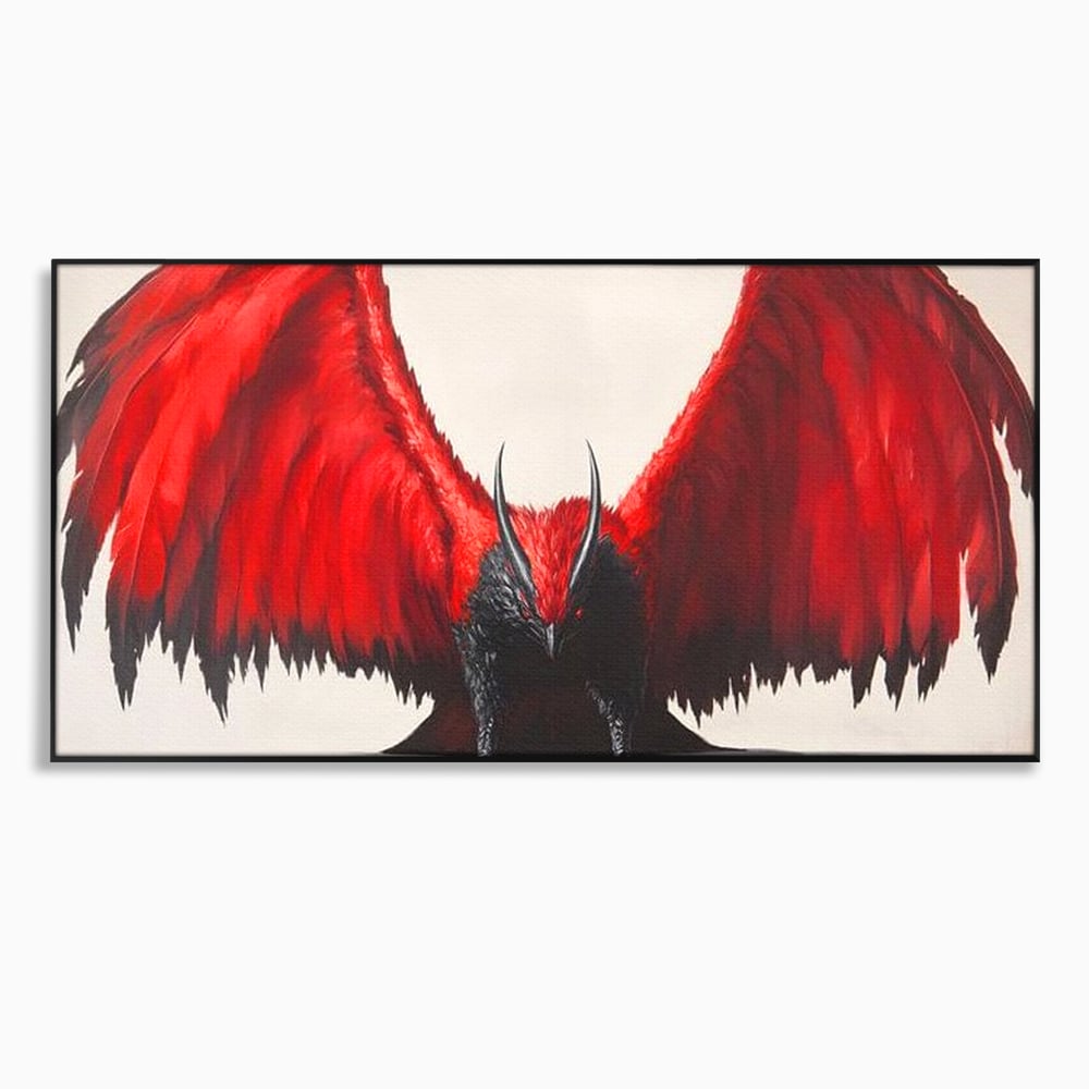 Leinwandbilder Premium, LuxCanva® M1086, Krieger des Abgrunds, Adler, Flügel, Rot, Schwarz, Böse, Hörner, Klauen, Gericht, Mystiker, Vogel, Symbolik, Büro, Wohnen, Kinderzimmer