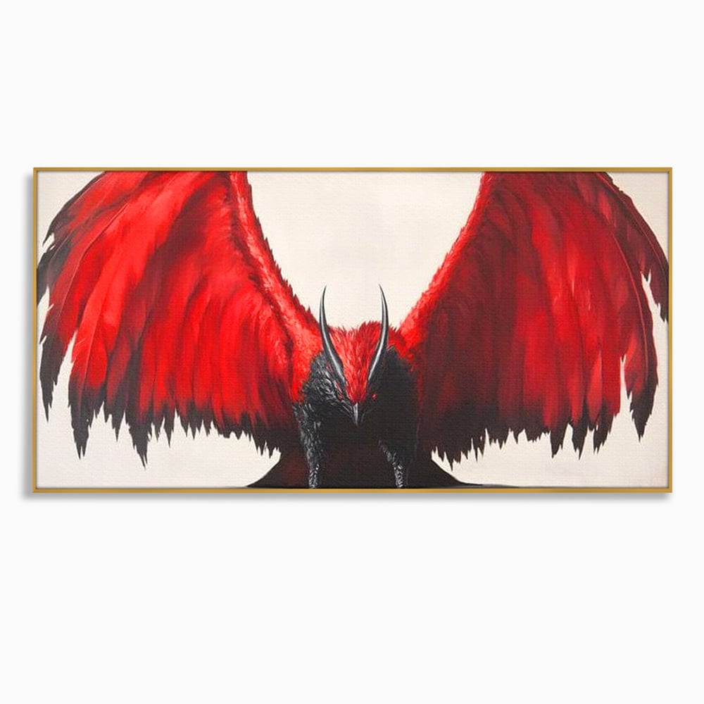 Leinwandbilder Premium, LuxCanva® M1086, Krieger des Abgrunds, Adler, Flügel, Rot, Schwarz, Böse, Hörner, Klauen, Gericht, Mystiker, Vogel, Symbolik, Büro, Wohnen, Kinderzimmer