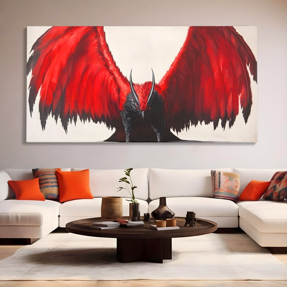 Leinwandbilder Premium, LuxCanva® M1086, Krieger des Abgrunds, Adler, Flügel, Rot, Schwarz, Böse, Hörner, Klauen, Gericht, Mystiker, Vogel, Symbolik, Büro, Wohnen, Kinderzimmer