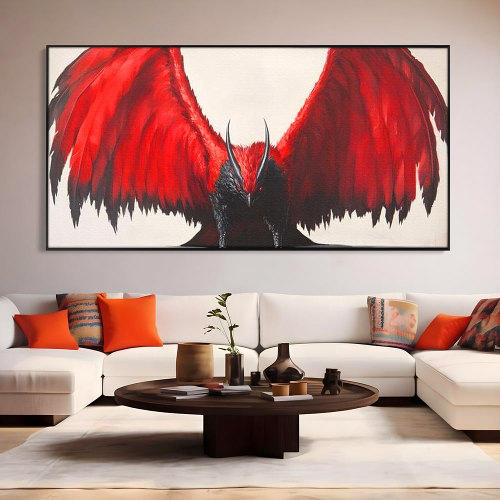 Leinwandbilder Premium, LuxCanva® M1086, Krieger des Abgrunds, Adler, Flügel, Rot, Schwarz, Böse, Hörner, Klauen, Gericht, Mystiker, Vogel, Symbolik, Büro, Wohnen, Kinderzimmer