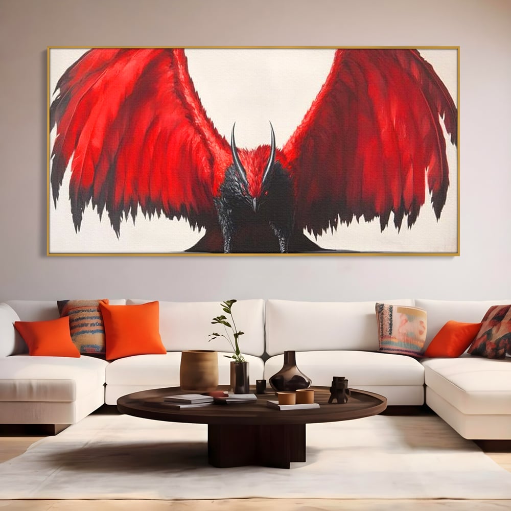 Leinwandbilder Premium, LuxCanva® M1086, Krieger des Abgrunds, Adler, Flügel, Rot, Schwarz, Böse, Hörner, Klauen, Gericht, Mystiker, Vogel, Symbolik, Büro, Wohnen, Kinderzimmer
