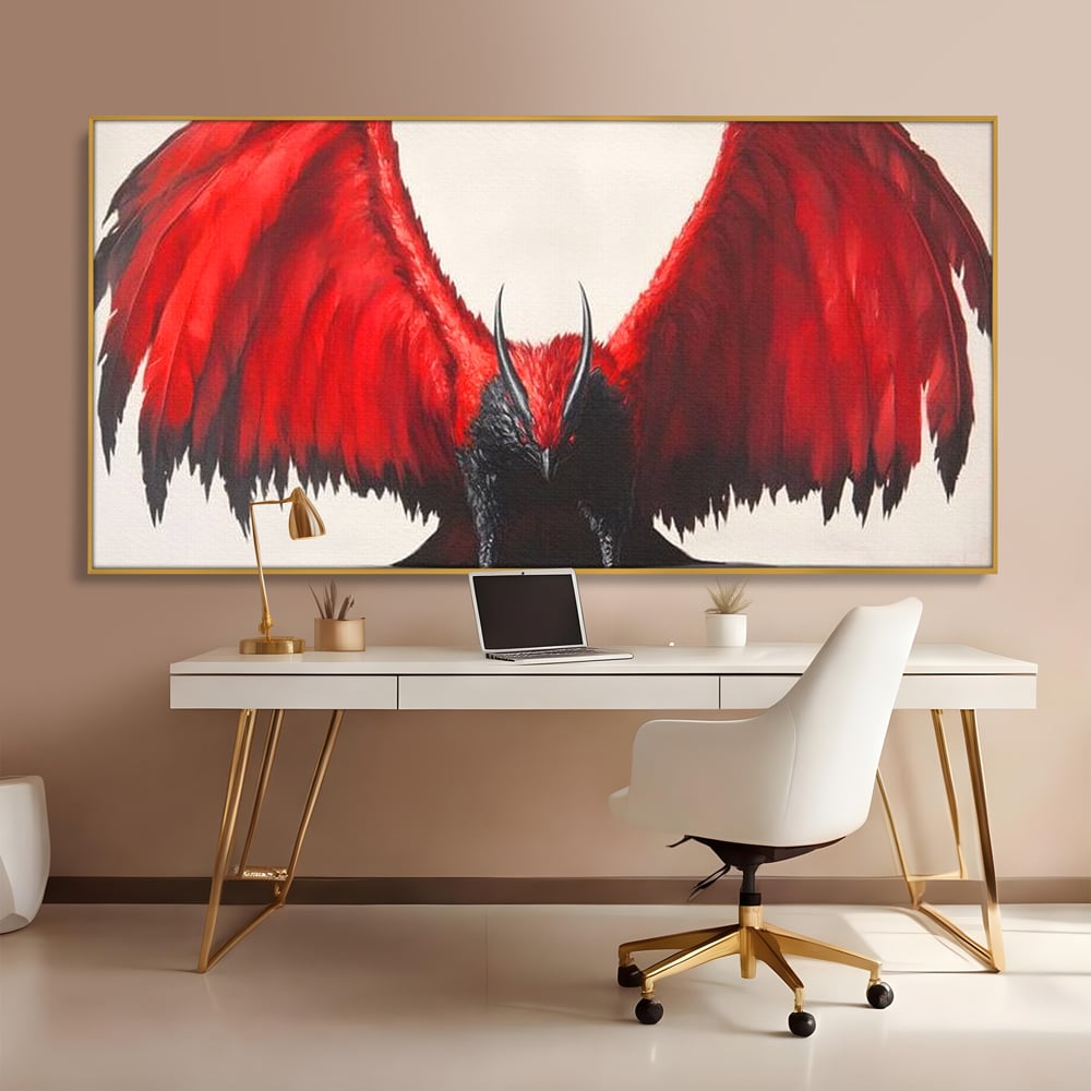 Leinwandbilder Premium, LuxCanva® M1086, Krieger des Abgrunds, Adler, Flügel, Rot, Schwarz, Böse, Hörner, Klauen, Gericht, Mystiker, Vogel, Symbolik, Büro, Wohnen, Kinderzimmer