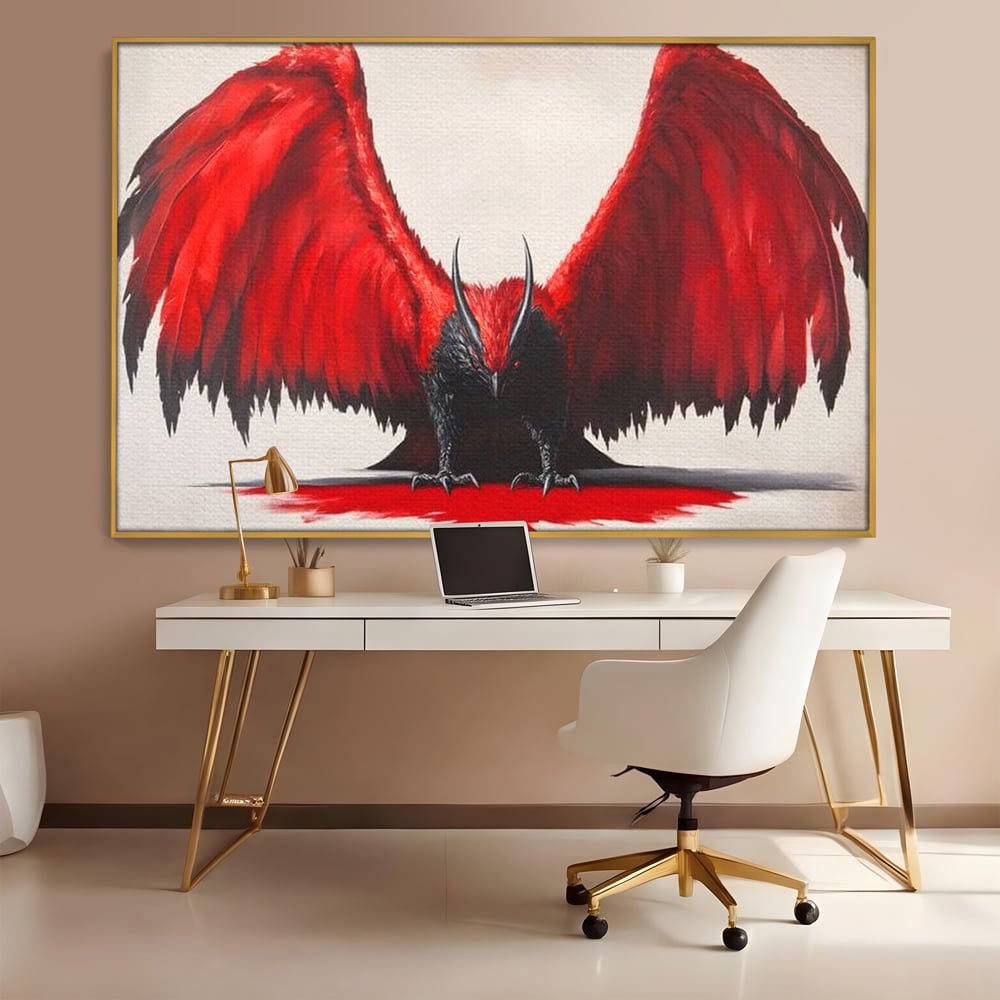 Leinwandbilder Premium, LuxCanva® M1086, Krieger des Abgrunds, Adler, Flügel, Rot, Schwarz, Böse, Hörner, Klauen, Gericht, Mystiker, Vogel, Symbolik, Büro, Wohnen, Kinderzimmer
