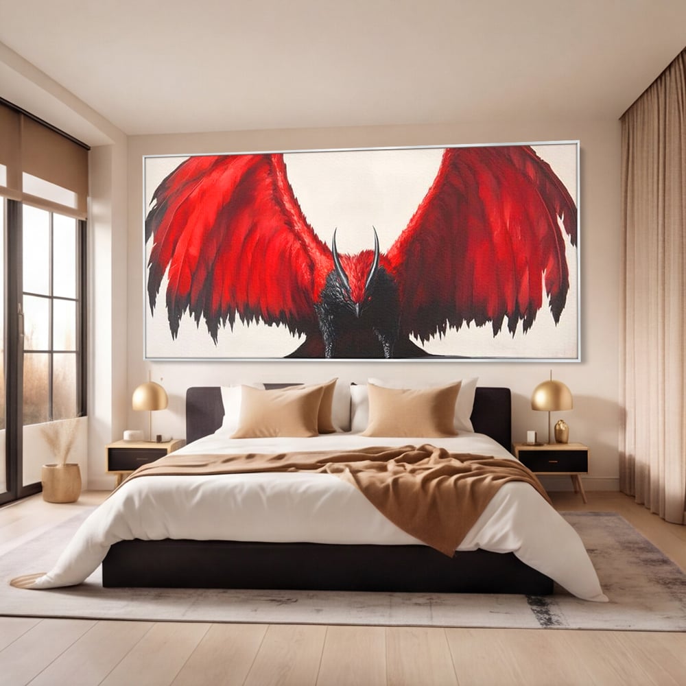 Leinwandbilder Premium, LuxCanva® M1086, Krieger des Abgrunds, Adler, Flügel, Rot, Schwarz, Böse, Hörner, Klauen, Gericht, Mystiker, Vogel, Symbolik, Büro, Wohnen, Kinderzimmer