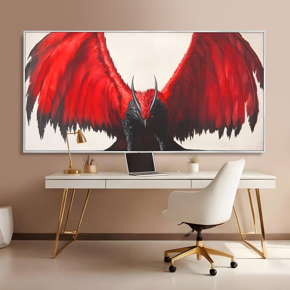 Leinwandbilder Premium, LuxCanva® M1086, Krieger des Abgrunds, Adler, Flügel, Rot, Schwarz, Böse, Hörner, Klauen, Gericht, Mystiker, Vogel, Symbolik, Büro, Wohnen, Kinderzimmer