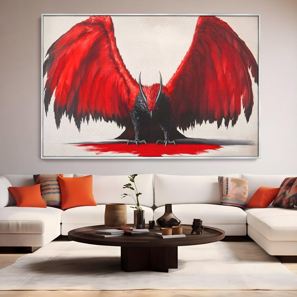 Leinwandbilder Premium, LuxCanva® M1086, Krieger des Abgrunds, Adler, Flügel, Rot, Schwarz, Böse, Hörner, Klauen, Gericht, Mystiker, Vogel, Symbolik, Büro, Wohnen, Kinderzimmer