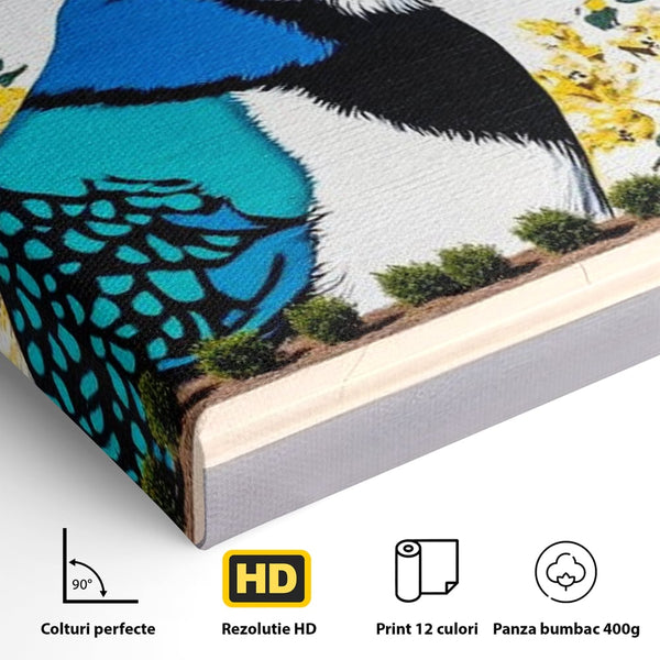 Tablou Canvas Premium, LuxCanva® M1087, Coltul Viu al Orasului, Mural, Urban, Graffiti, Perete, Caramida, Zid, Constructie, Pasare, Flori, Pictura, Street Art, Birou, Living, Camera Copil