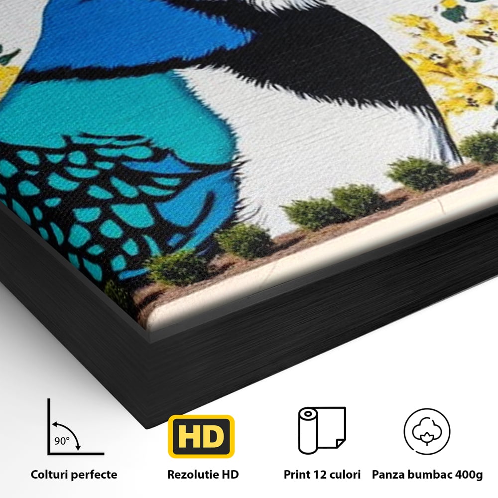 Tablou Canvas Premium, LuxCanva® M1087, Coltul Viu al Orasului, Mural, Urban, Graffiti, Perete, Caramida, Zid, Constructie, Pasare, Flori, Pictura, Street Art, Birou, Living, Camera Copil