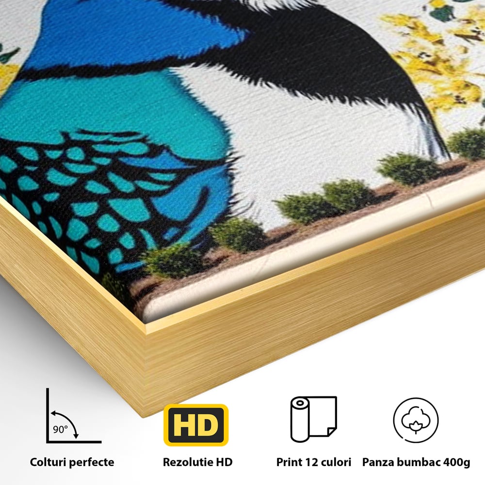 Tablou Canvas Premium, LuxCanva® M1087, Coltul Viu al Orasului, Mural, Urban, Graffiti, Perete, Caramida, Zid, Constructie, Pasare, Flori, Pictura, Street Art, Birou, Living, Camera Copil