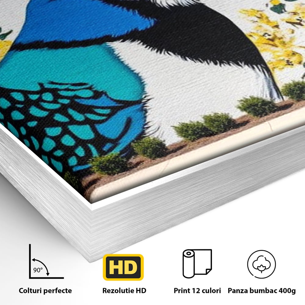 Tablou Canvas Premium, LuxCanva® M1087, Coltul Viu al Orasului, Mural, Urban, Graffiti, Perete, Caramida, Zid, Constructie, Pasare, Flori, Pictura, Street Art, Birou, Living, Camera Copil