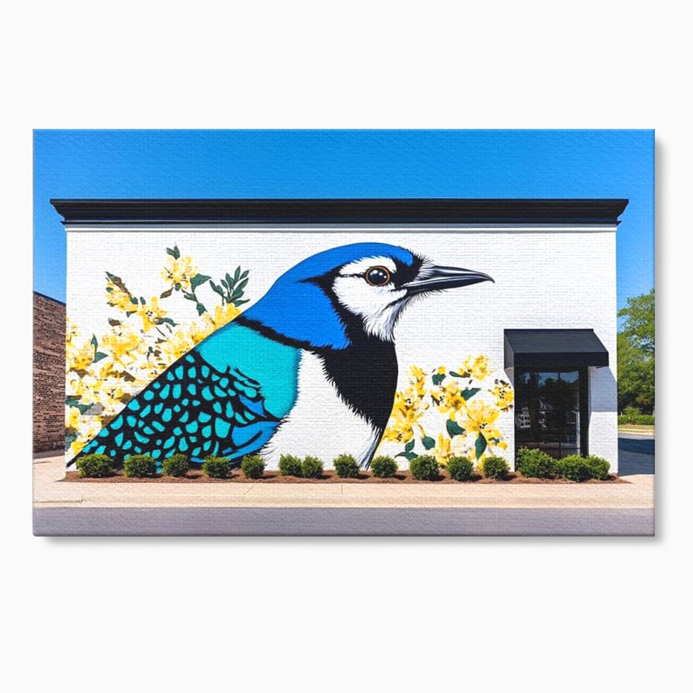 Tablou Canvas Premium, LuxCanva® M1087, Coltul Viu al Orasului, Mural, Urban, Graffiti, Perete, Caramida, Zid, Constructie, Pasare, Flori, Pictura, Street Art, Birou, Living, Camera Copil