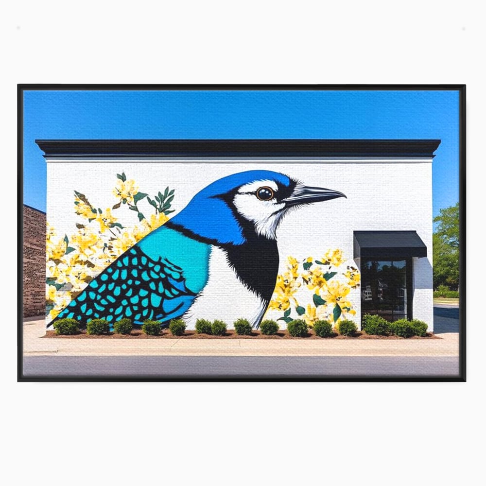 Tablou Canvas Premium, LuxCanva® M1087, Coltul Viu al Orasului, Mural, Urban, Graffiti, Perete, Caramida, Zid, Constructie, Pasare, Flori, Pictura, Street Art, Birou, Living, Camera Copil