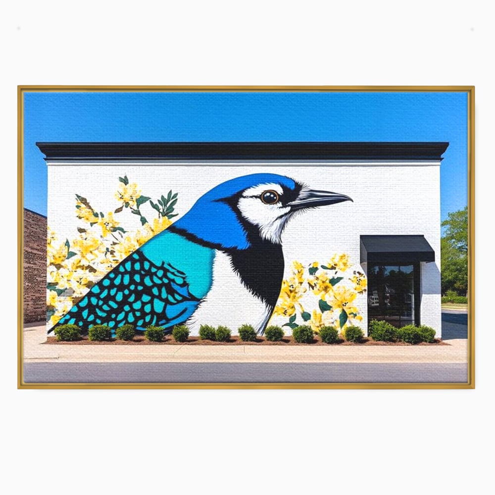 Tablou Canvas Premium, LuxCanva® M1087, Coltul Viu al Orasului, Mural, Urban, Graffiti, Perete, Caramida, Zid, Constructie, Pasare, Flori, Pictura, Street Art, Birou, Living, Camera Copil
